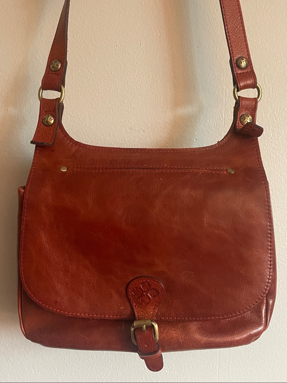 Patricia Nash Cognac Heritage Leather Saddle Bag Crossbody